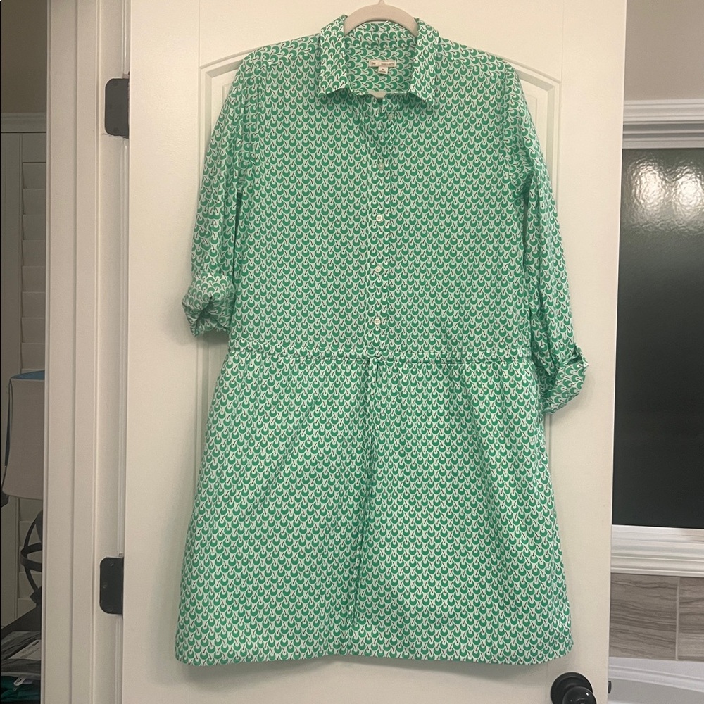 GAP Women’s Medium Green Patterned Button-Up Dress with Pockets